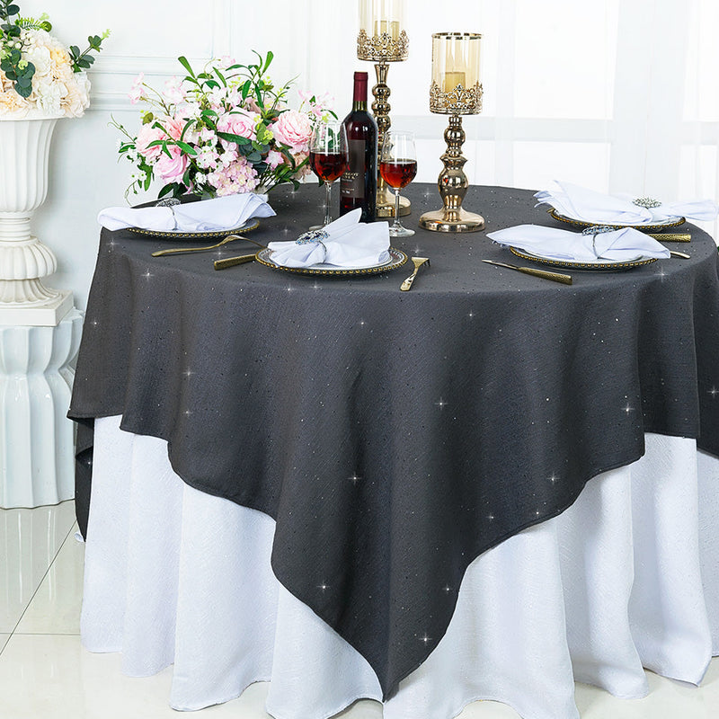 Square Sequin Table Overlay 72x72 Pewter/Charcoal