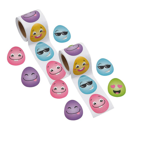 1 1/2" Silly Face Easter Eggs Sticker Roll 100 Pc
