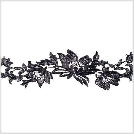 3" Metallic Black Floral Lace Trim