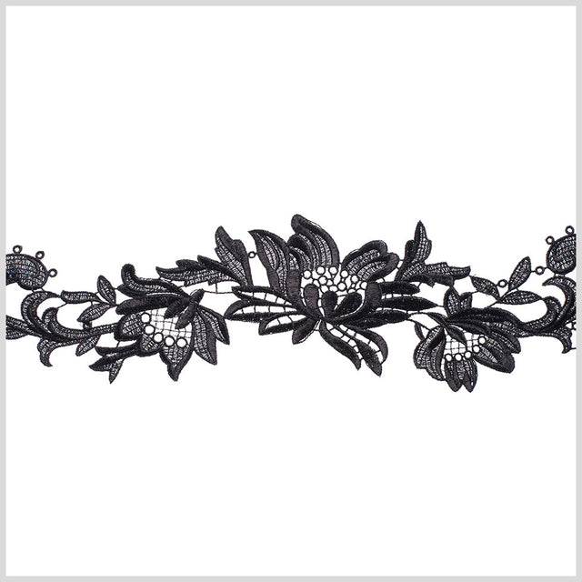 3" Metallic Black Floral Lace Trim
