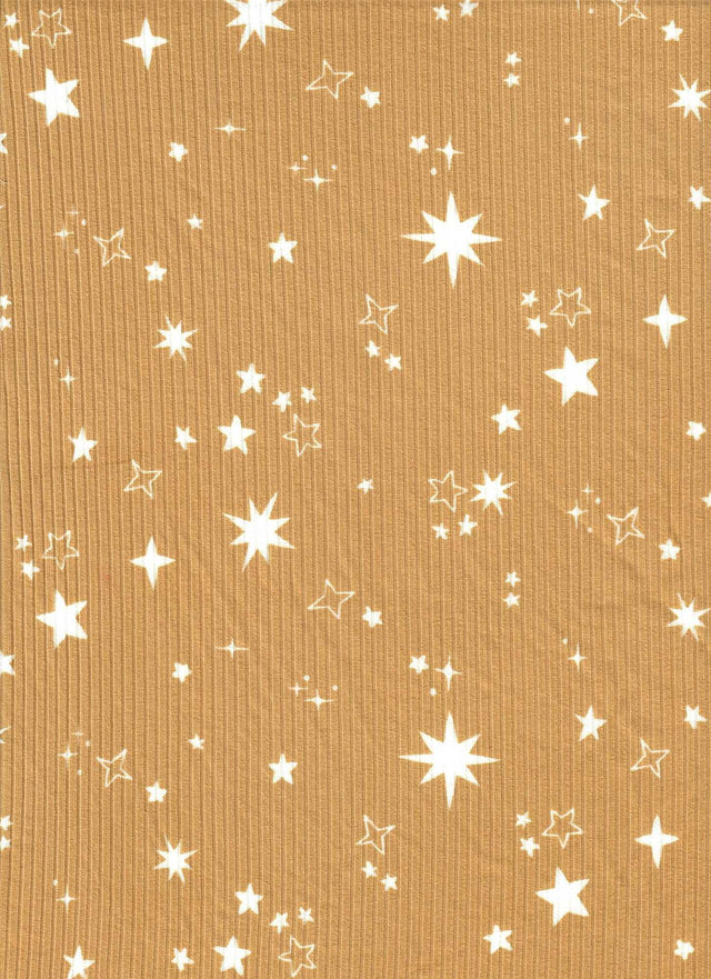 Star Print Rib Knit Fabric Mustard