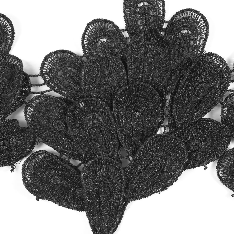 Metallic Black 3D Lace Trim - 5.5"