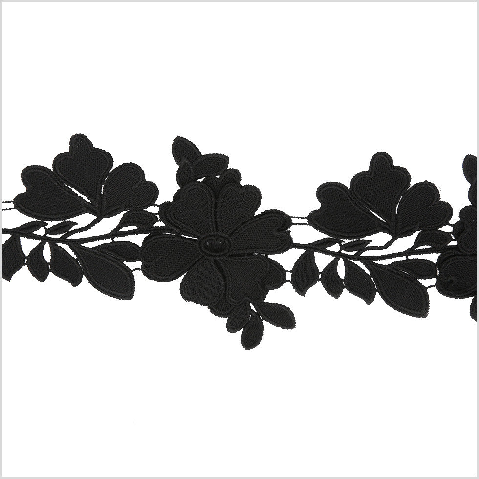 5" 3D Metallic Black Floral Lace Trim