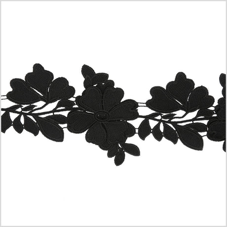 5" 3D Metallic Black Floral Lace Trim