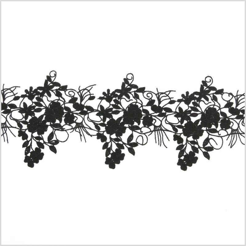 3" Metallic Black Floral Lace Trim