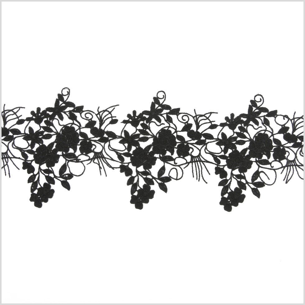 3" Metallic Black Floral Lace Trim