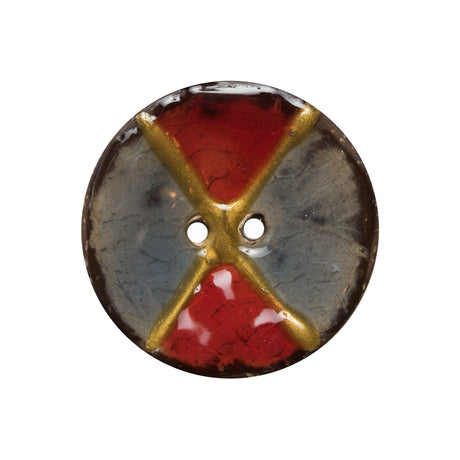 Italian Red and Gray Coconut Button - 40L/25.5mm