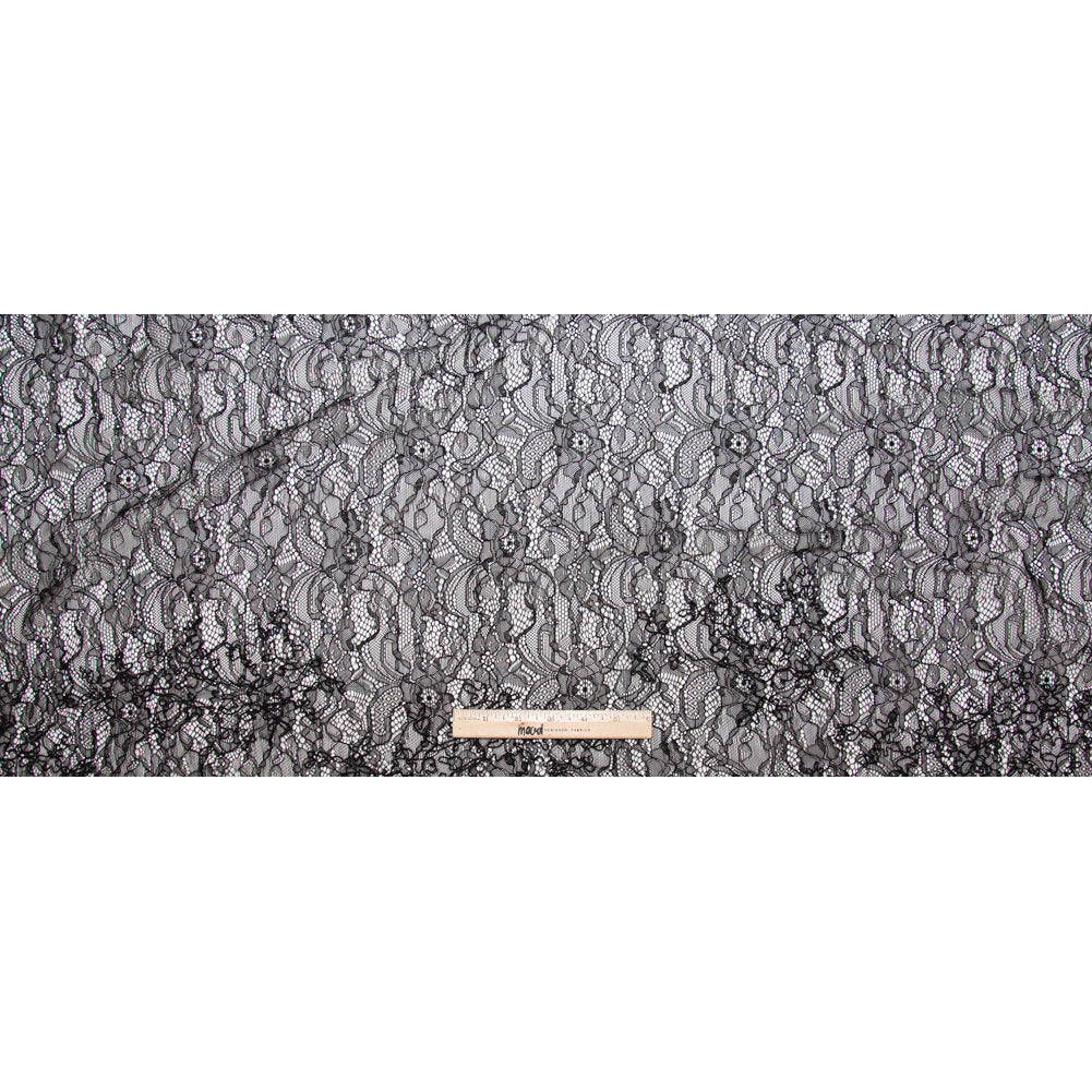 Jet Black Corded Floral Stretch Lace