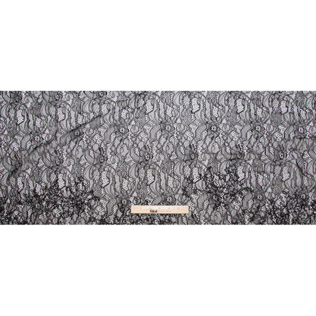 Jet Black Corded Floral Stretch Lace