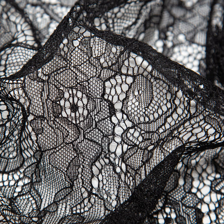 Jet Black Corded Floral Stretch Lace