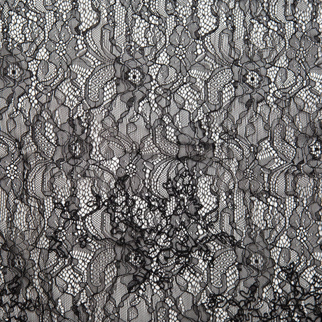 Jet Black Corded Floral Stretch Lace