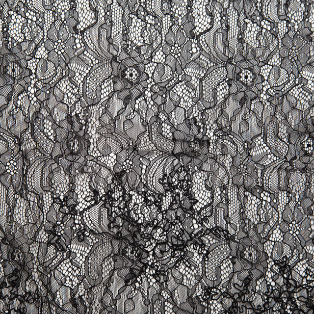 Jet Black Corded Floral Stretch Lace