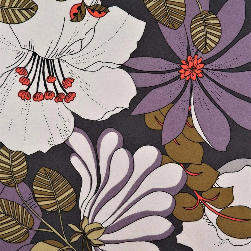 1 Yard Charcoal Retro Floral Fabric DTY Brushed Knit 60s/70s Style Print 58/60" Wide