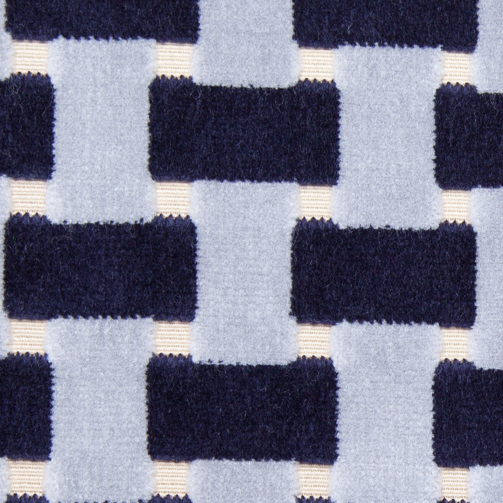 Indigo Lattice Work Cut Velvet Home Decor Fabric