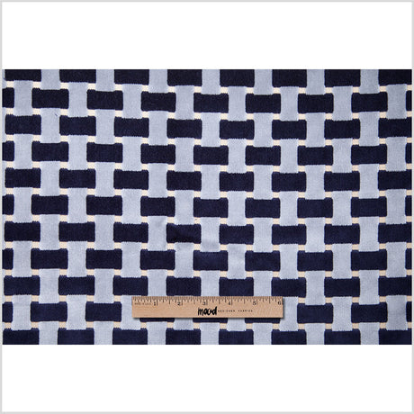 Indigo Lattice Work Cut Velvet Home Decor Fabric