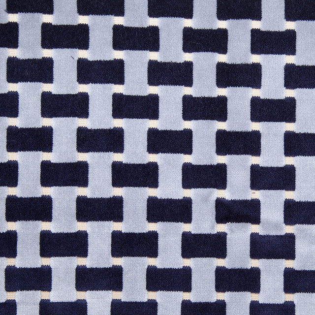 Indigo Lattice Work Cut Velvet Home Decor Fabric