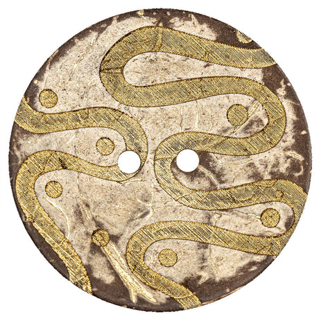 Italian Beige and Gold Swirls Etched Coconut Button - 64L/40.5mm