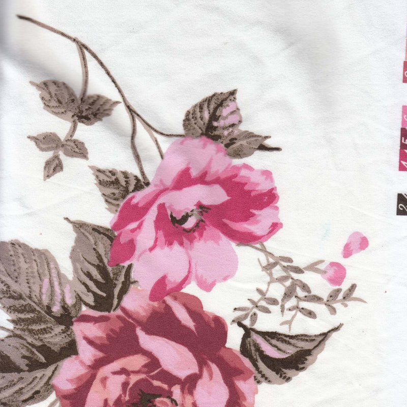 1 Yard Ivory Floral Print Fabric DTY Brushed Knit with Vintage Flower Design 58/60" Wide
