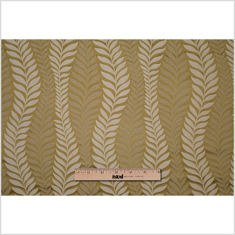 Golden Green Tone-on-Tone Leaves Satin Jacquard