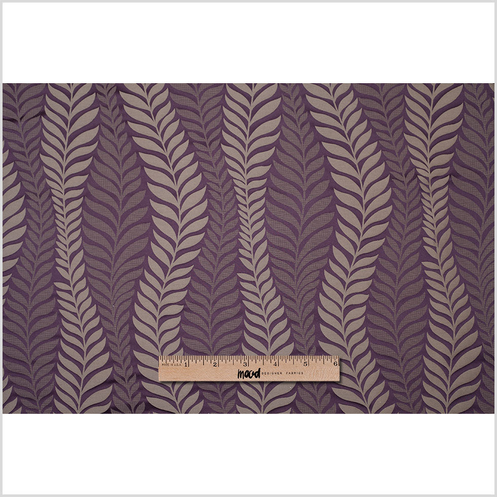 Plum and Taupe Leaves Satin Jacquard