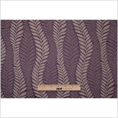 Plum and Taupe Leaves Satin Jacquard