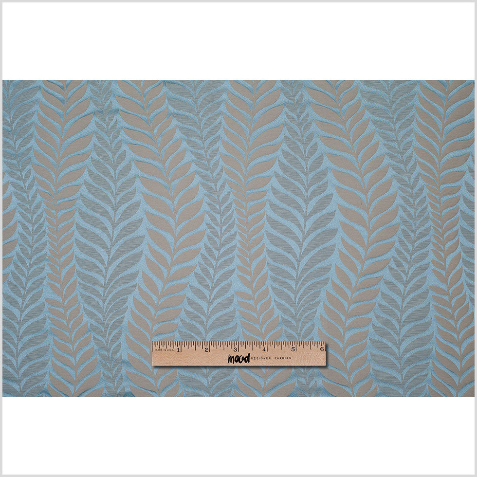 Canal Blue and Taupe Leaves Satin Jacquard
