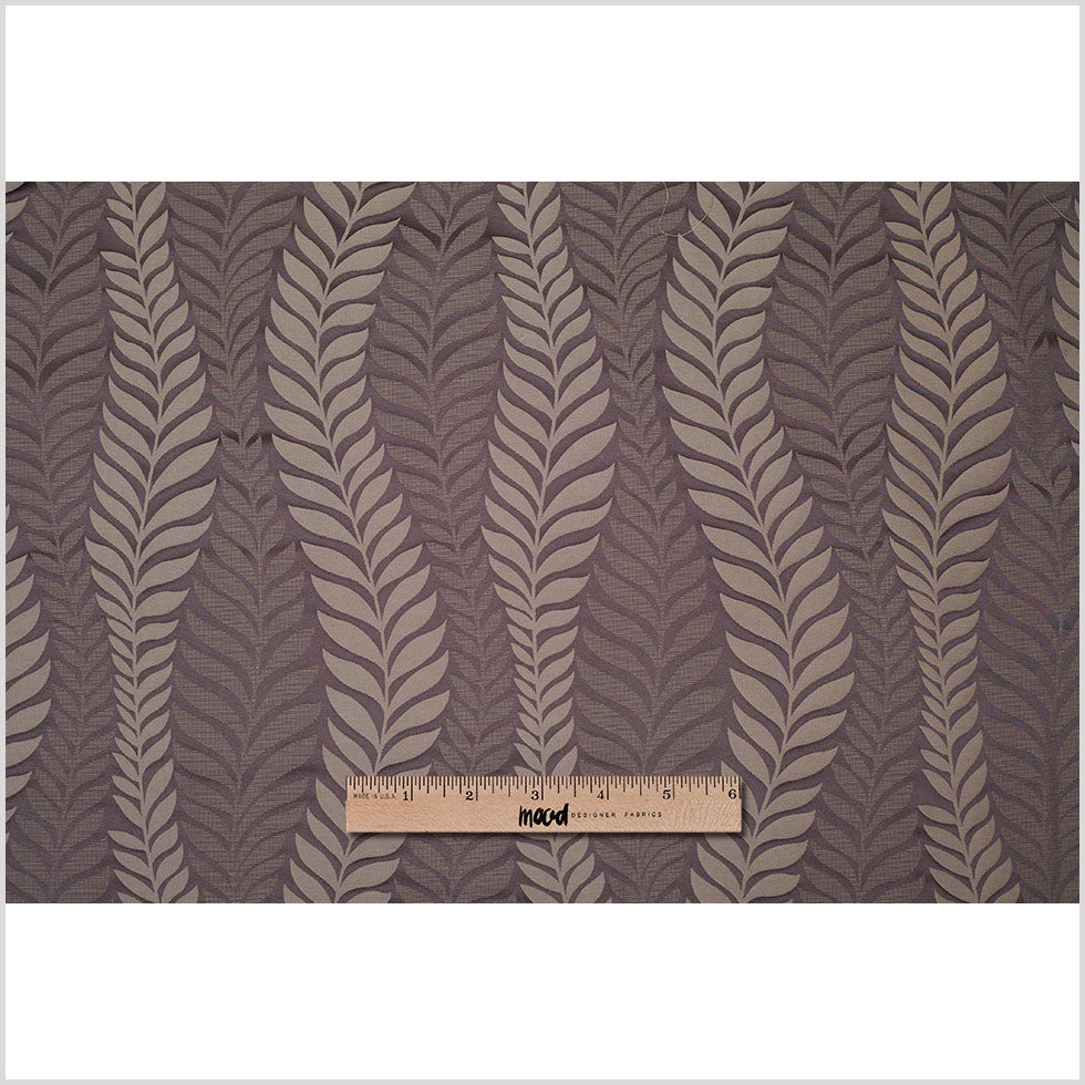 Deep Taupe Tone-on-Tone Leaves Satin Jacquard