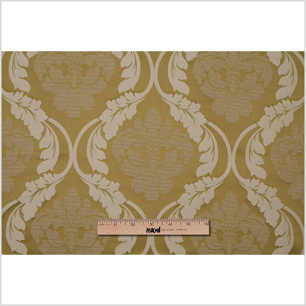 Golden Green Floral Damask-Pattern Satin Jacquard