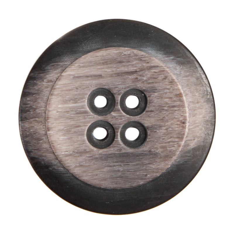 Plastic 4-Hole Button Made in Italy - 54L/34mm - Taupe and Dark Brown Striations Dish Shaped