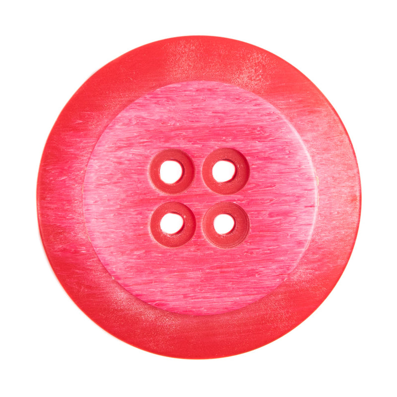 Plastic 4-Hole Button Made in Italy - 54L/34mm - Red and Pink Striations Dish Shaped