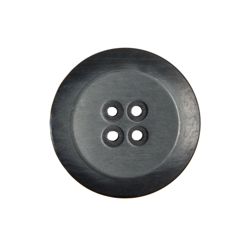 Plastic 4-Hole Button Made in Italy - 36L/23mm - Black Striations Dish Shaped