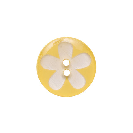 Italian Yellow Floral Plastic Button - 24L/15mm