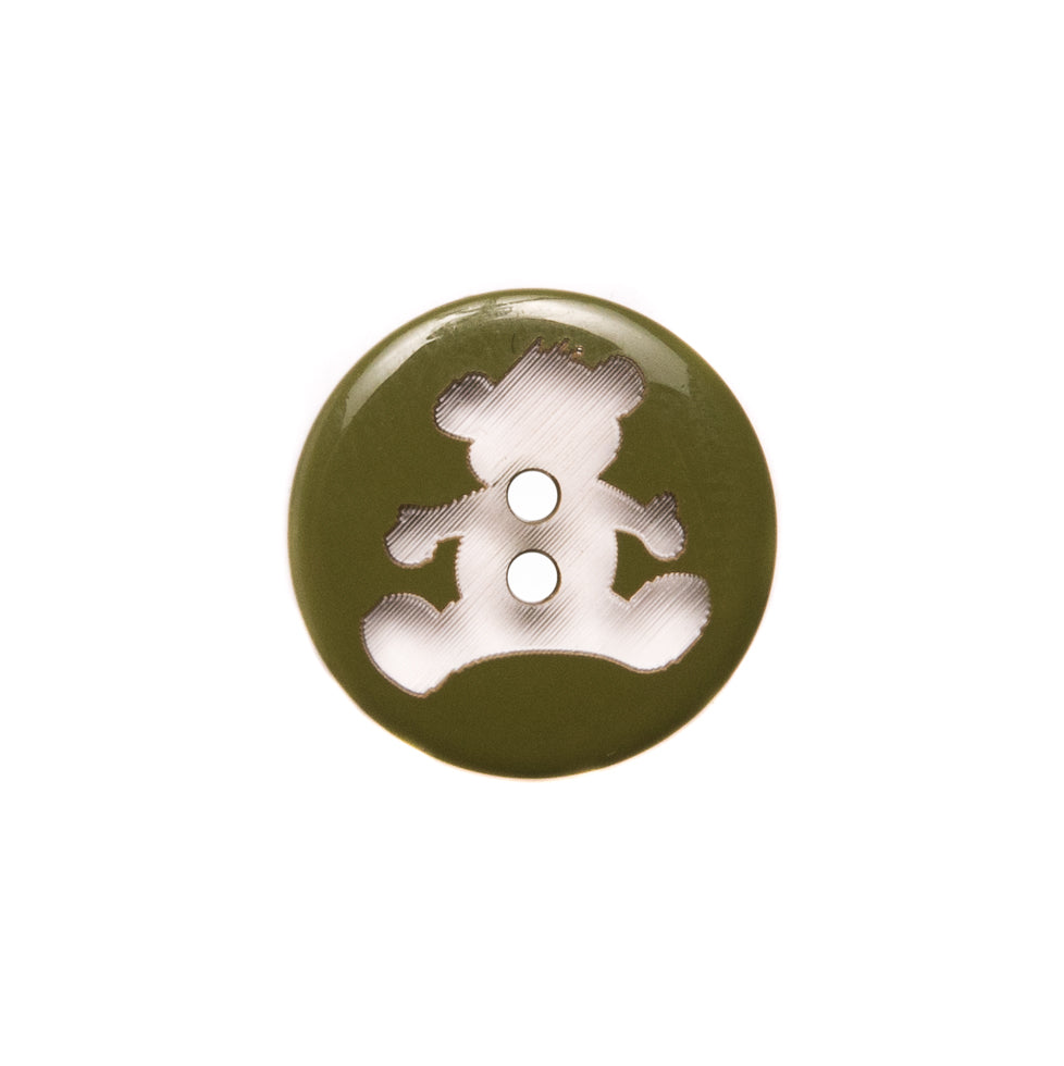 Italian Green Teddy Bear Plastic Button - 24L/15mm