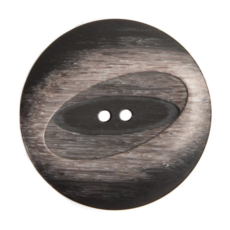 Plastic 2-Hole Button Made in Italy - 54L/34mm - Taupe and Dark Brown Woodgrain with Ovals
