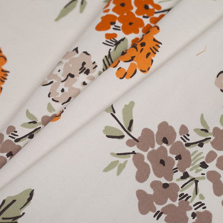 Fawn Illustrated Flowers Cotton Woven