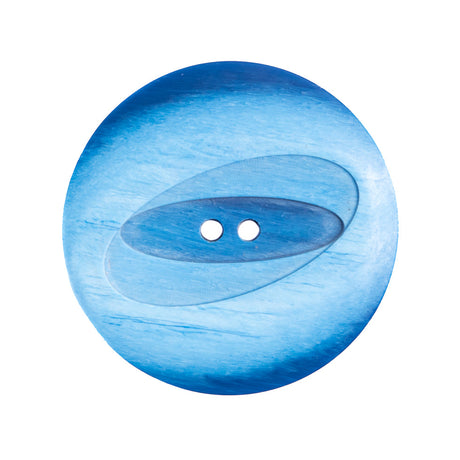 Plastic 2-Hole Button Made in Italy - 44L/28mm - Bright Blue Woodgrain with Ovals