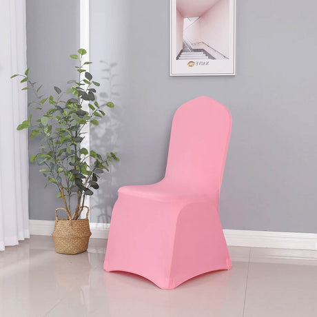 Funda de silla de banquete de spandex rosa con ajuste elástico para bodas y celebraciones