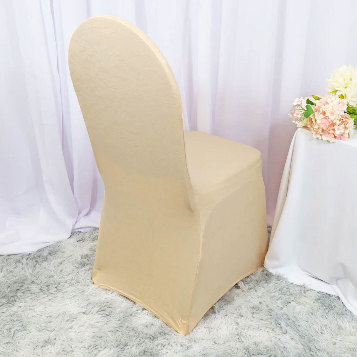 1 Piece Heritage Embossed Spandex Banquet Seat Cover Champagne