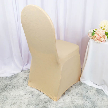 1 Piece Heritage Embossed Spandex Banquet Seat Cover Champagne