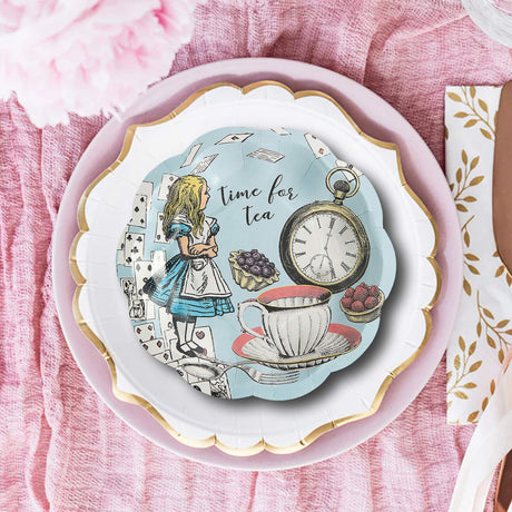 12 Count Truly Alice Blue Paper Dessert Plates Wonderland Tea Party 7 Inch
