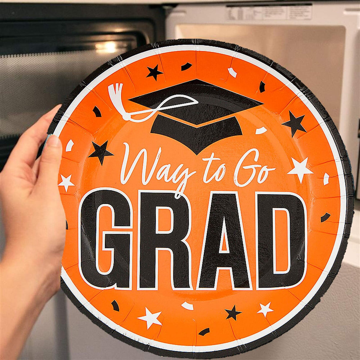 25 Count Orange Way to Go Grad Paper Dessert Plates Graduation Event Supplies 7 1/4 Inch