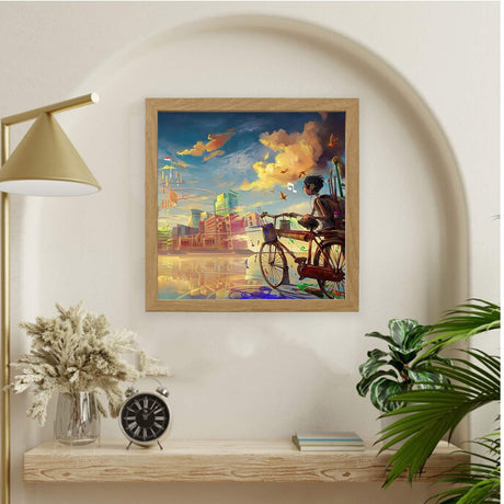 9.75" x 9.75" ओक इफ़ेक्ट डीप पिक्चर फ्रेम, एसिड-फ्री मैट, प्लास्टिक फ्रंट, दीवार या टेबलटॉप डिस्प्ले के साथ