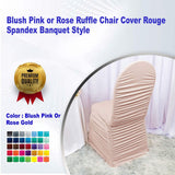 1 Piece Blush Pink & Rose Ruffle Chair Cover Rouge Spandex Banquet Style