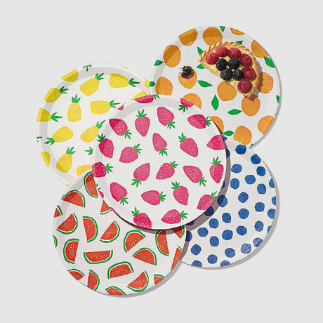 10 Count Fruit Punch Large Paper Party Plates Tropical Disposable Supplies 9.25 Inches