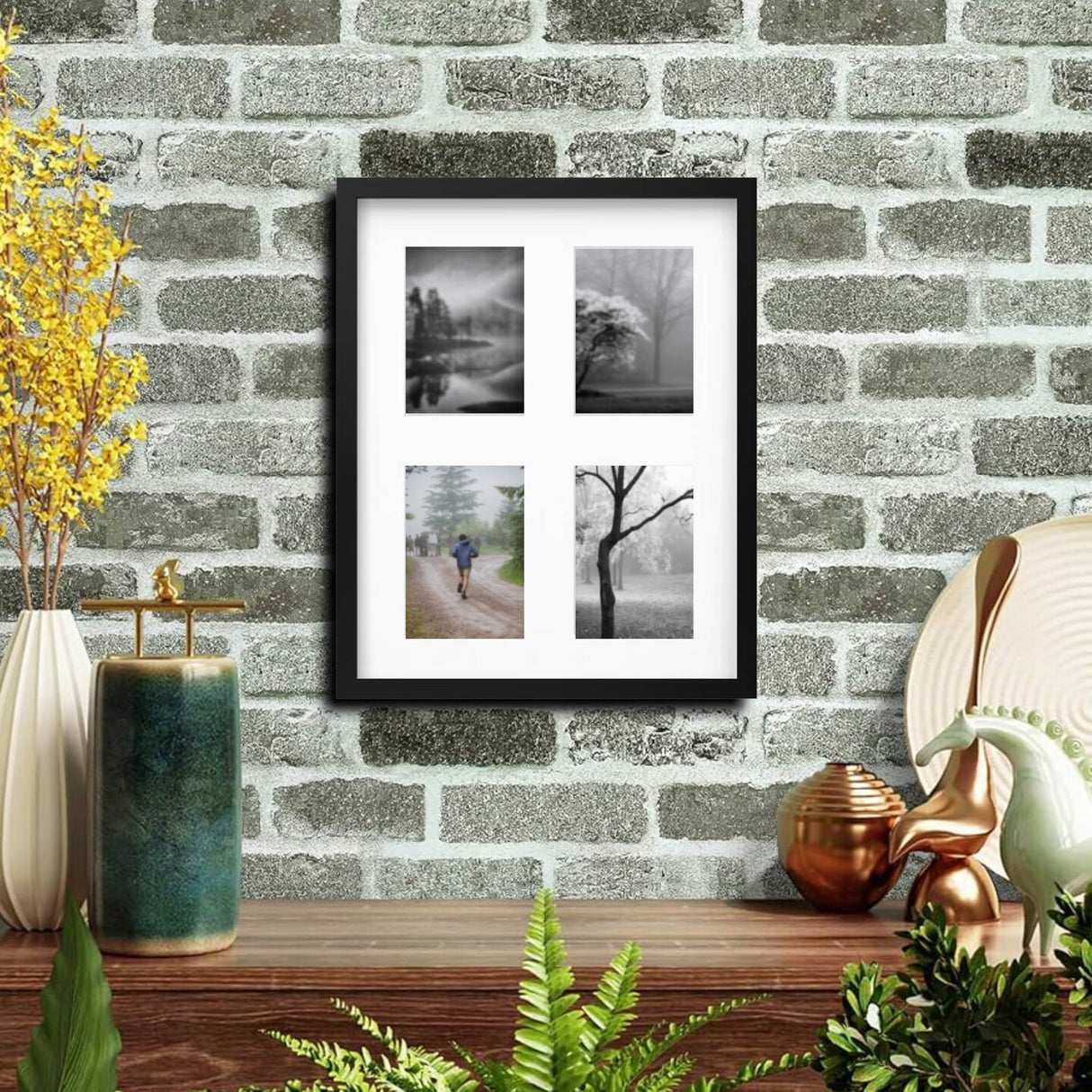 Black Multi-Photo Frame for 4 Pictures 15 ¾" x 19 ¾" Versatile Display with Acid-Free Mat & Plastic Front Protection