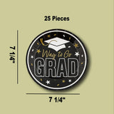 25 Count Black Way to Go Grad Paper Dessert Plates Graduation Supplies 7 1/4 Inch