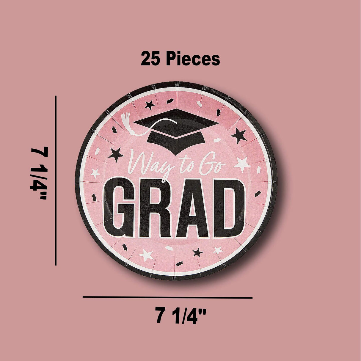 25 Count Pink Graduation Dessert Plates Disposable Party Essentials for Grads 7 1/4 Inch