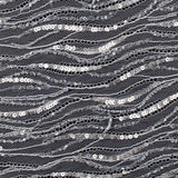 Beaded and Sequined Lace with Scallop Edge - Silver Abstract