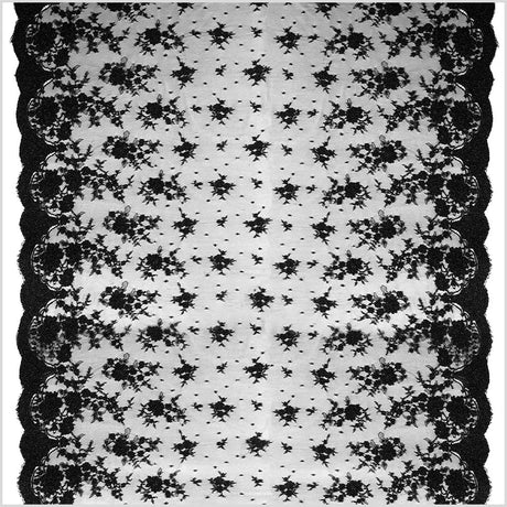 Black Scallop Edge Lacey Floral Beaded Mesh