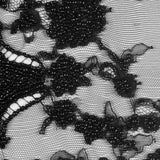 Black Scallop Edge Lacey Floral Beaded Mesh